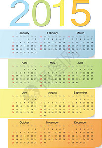 2015年欧洲颜色矢量日历贴纸学校角落阴影英语规划师年度季节日程日记图片