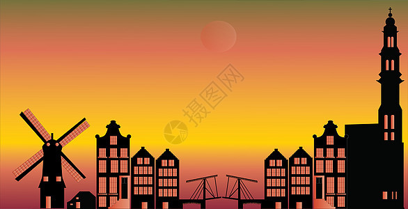 Amsterdam 天线黑色城市绘画建筑物特丹景观建筑学生活风车酒店图片