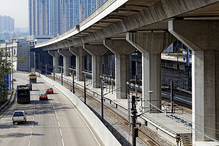 高速公路过桥和火车轨道曲目卡车工业过境铁路立交桥曲线建筑学路口旅行图片