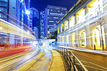 香港夜景香港现代城市高速交通量运输立交桥市中心街道公共汽车踪迹汽车交通速度旅行背景