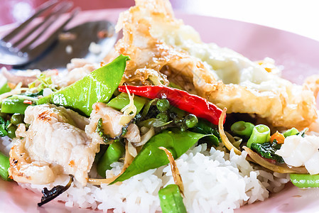 饭菜 烤肉炒饭和煎蛋油炸蔬菜食物猪肉营养白色黄瓜烹饪香料美食图片