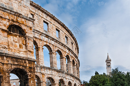 普拉Arena的罗马两神教堂城市废墟墙壁体育场文化石头假期旅游剧院历史图片