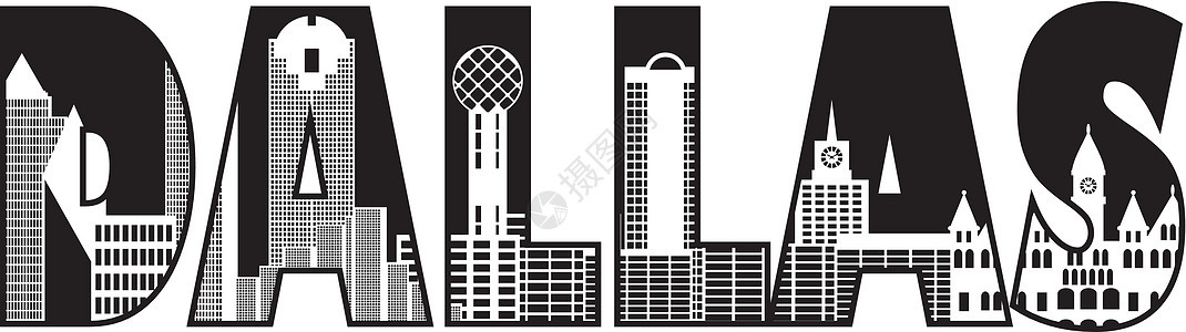 达拉斯市天线文本大纲黑白插图图片