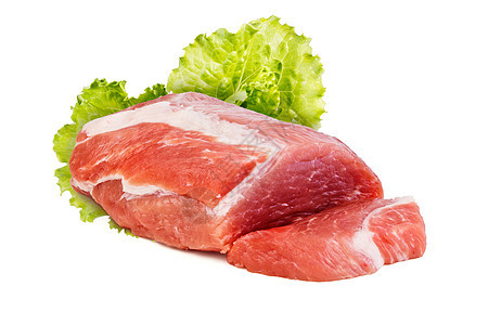 生肉块生菜摄影白色水平红色猪肉动物腰部烹饪蔬菜图片
