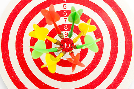 2 dart 绿色和黄色右对准目标竞赛射箭成功同心靶心运动飞镖愿望闲暇游戏图片