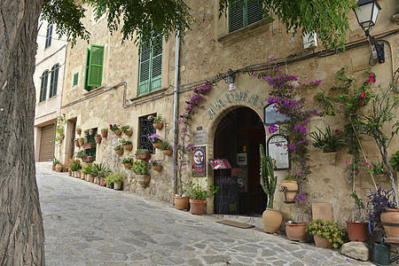 典型的地中海村庄 瓦尔法卡德有花盆石工旅行观光建筑学旅游城市窗户建筑房子植物图片