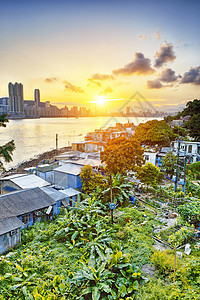 香港日落海滩蓝色旅行海岸城市建筑学高跷天线餐厅地标图片