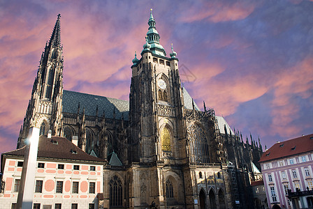 布拉格圣维特大教堂建筑学教会旅游历史性基督宗教粉色文化首都纪念碑图片