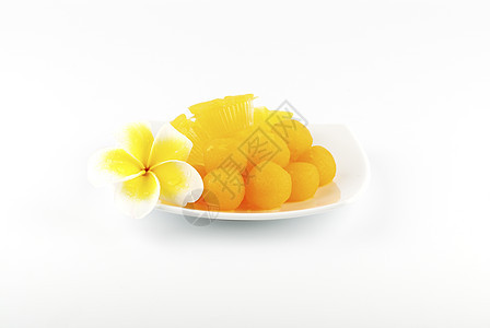 泰国甜甜的沙漠美食甜点黄色文化食物面粉蜜饯绿色小吃手工图片