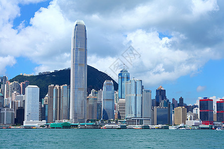 香港商业蓝色建筑学天际全景城市晴天天空摩天大楼太阳图片