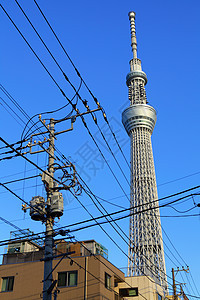 东京天树天空框架金属地标游客街道晴空播送摩天大楼旅行图片