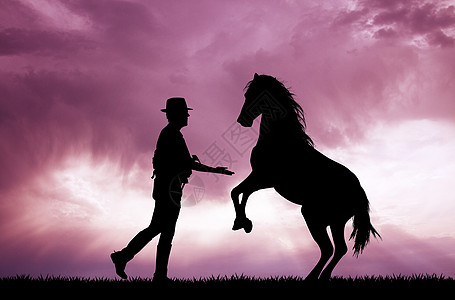 人与马骑术哺乳动物日落运动乡村土地国家天空骑士插图图片