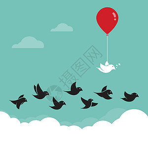 鸟儿在天空中飞翔 红气球图片