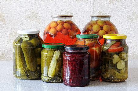 家庭罐头食物黄瓜头食品银行蜜饯工作准备蔬菜图片