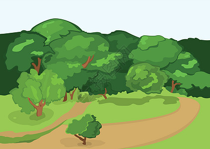 卡通村道路和绿树背景图片