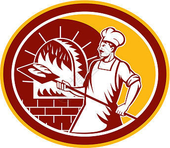 贝克控股公司面包男人平底锅椭圆形工人插图男性烤箱艺术品图片