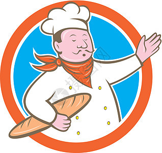 烹饪厨师主厨艺术品卡通片面包插图工人男性男人帽子面包师背景图片