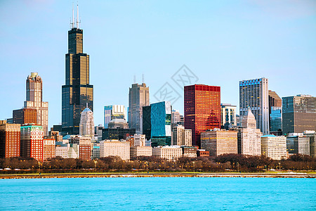 芝加哥市中心城市风景景观市中心办公室旅行天空摩天大楼海岸线旅游城市建筑学图片