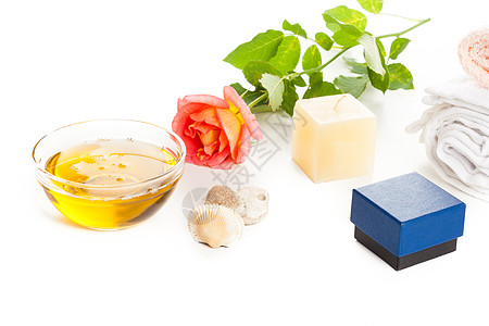 芳香治疗油和玫瑰按摩疗法温泉香味草本植物洗澡玻璃绿色化妆品药品图片