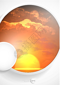 带有白皮书圆圈的简要背景背景旅行假期空气天空插图太阳框架日落手绘橙子图片