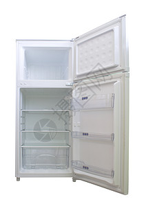 白色背景的小型电冰箱冰箱饮食家具食物冻结厨房图片
