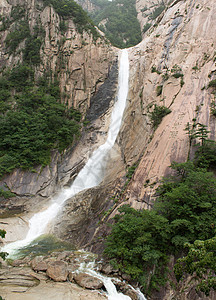 仓永水瀑天空森林松树石头瀑布岩石图片