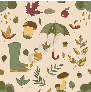 秋色图案 无缝纹理与秋天物体艺术植物纺织品绘画坚果橡胶树叶风格墙纸装饰品图片