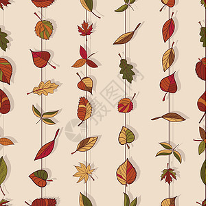 秋天的图案 秋天的落叶图案 森林树木的红叶 黄叶和绿叶 无缝纹理 用作填充图案或网页背景植物桦木榆树橡木植物学公园橙子季节植物群图片