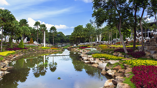 池塘  16x植物热带公园树木植物群蓝色阳光绿色花园场景图片