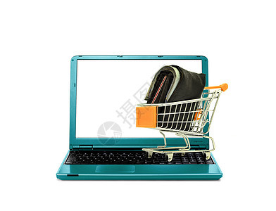 网上购物概念顾客电子篮子笔记本店铺销售大车网络钱包技术图片