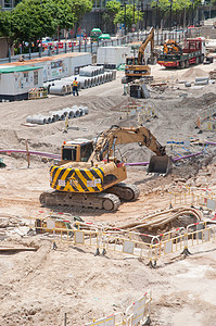 建筑工地香港的拖拉机履带板构造设施背景图片