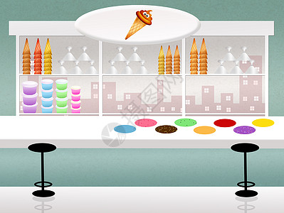 冰奶油店坚果冰淇淋杯子饼干小吃插图锥体味道食物店铺背景图片