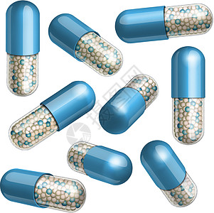 带有颗粒的蓝色医疗胶囊卫生药店制药治愈止痛药治疗抗生素处方药物科学图片