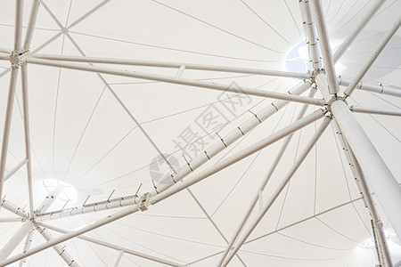现代建筑屋顶的钢铁结构金属白色技术天花板财产工程风格装饰框架背景图片