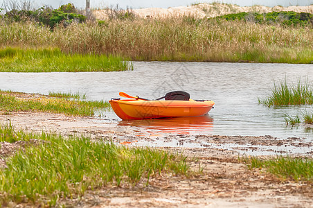 棕榈树上的橙色皮艇 声音沙滩蓝色天堂海洋娱乐支撑天空假期异国情调运动图片
