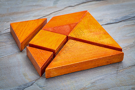 7 幅图拼图粮食石头三角形板岩红色正方形七巧板橙子木头图片