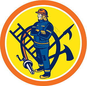 消防员梯子男性消防帽男人职业水带软管插图艺术品消防图片