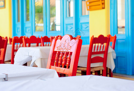 希腊酒馆岛屿石膏编织旅行网络旅游椅子咖啡馆桌子场景图片
