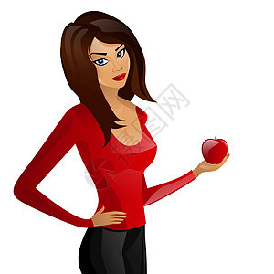 带着红苹果的年轻美少女幸福女性素食主义者头发节食青少年女士美食微笑食物图片