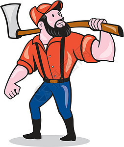 LumberJack 持有Axe卡通农业艺术品卡通片肩膀锯工斧头男人工人插图记录器背景图片