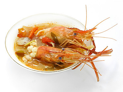 泰国菜冬阴功 龙虾汤海鲜柠檬功夫香菜椰子牛奶美食午餐食物盘子图片