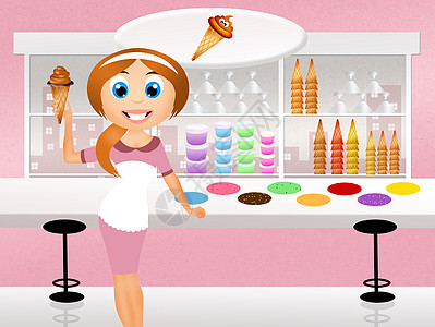 冰奶油店插图杯子店铺蕾丝冰淇淋味道坚果锥体饼干小吃图片