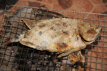 尼罗罗拉皮亚鱼在烤肉上 健康的食物煤炭减肥食品摄影生活方式健康饮食烧烤架水平图片