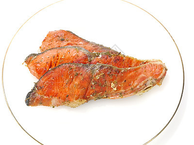 沙门鱼炒了香料服务营养海鲜餐厅饮食午餐美食油炸牛扒烧烤图片