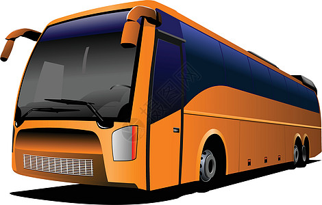 公路上的橙色旅游巴士 教练 城市公共汽车 矢量光柱背景图片