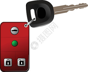 遥控控制在白色背景上孤立的汽车键 Vect运输安全钥匙圈金属电子纽扣钥匙钥匙链起动机正方形图片