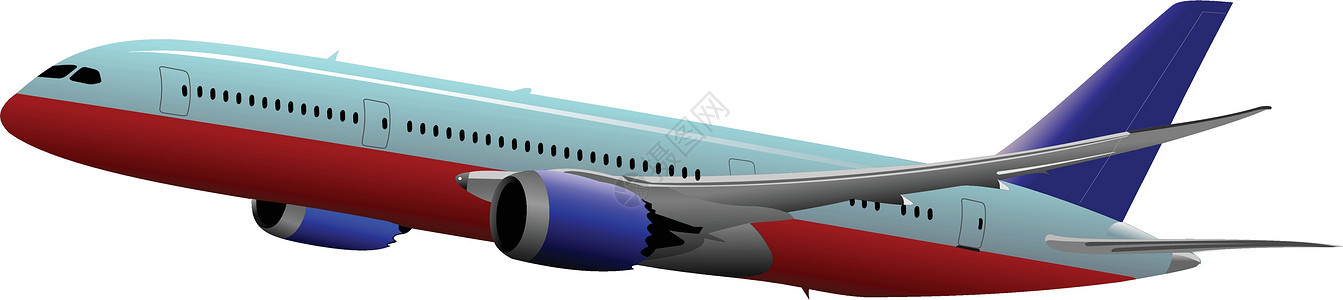 飞机在空中飞行 矢量插图天空交通乘客艺术旅行机场翅膀精加工车辆车轮图片