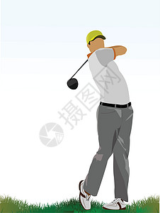 Golf 玩家 矢量插图男性运动高尔夫球成人控制天空课程俱乐部专注娱乐图片