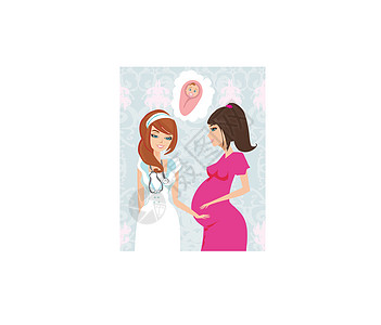 怀孕妇女接受产前检查的插图百分比女性医师人物护理保健女士母性婴儿医生卫生图片