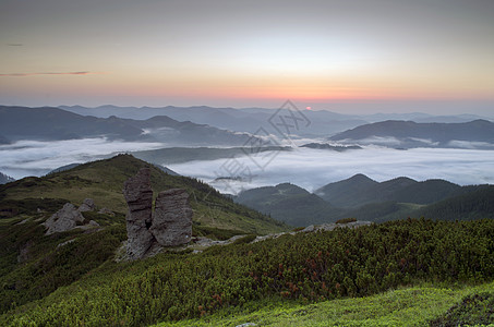 山高地貌喀尔巴阡山 乌克兰晴天松树土地场地地平线草原云杉薄雾高地天空图片